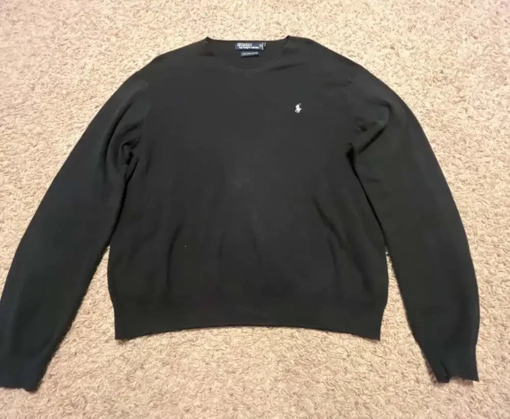 Vintage 90’s Polo Ralph Lauren Men's 100% Pima Cotton Black V-Neck Sweater